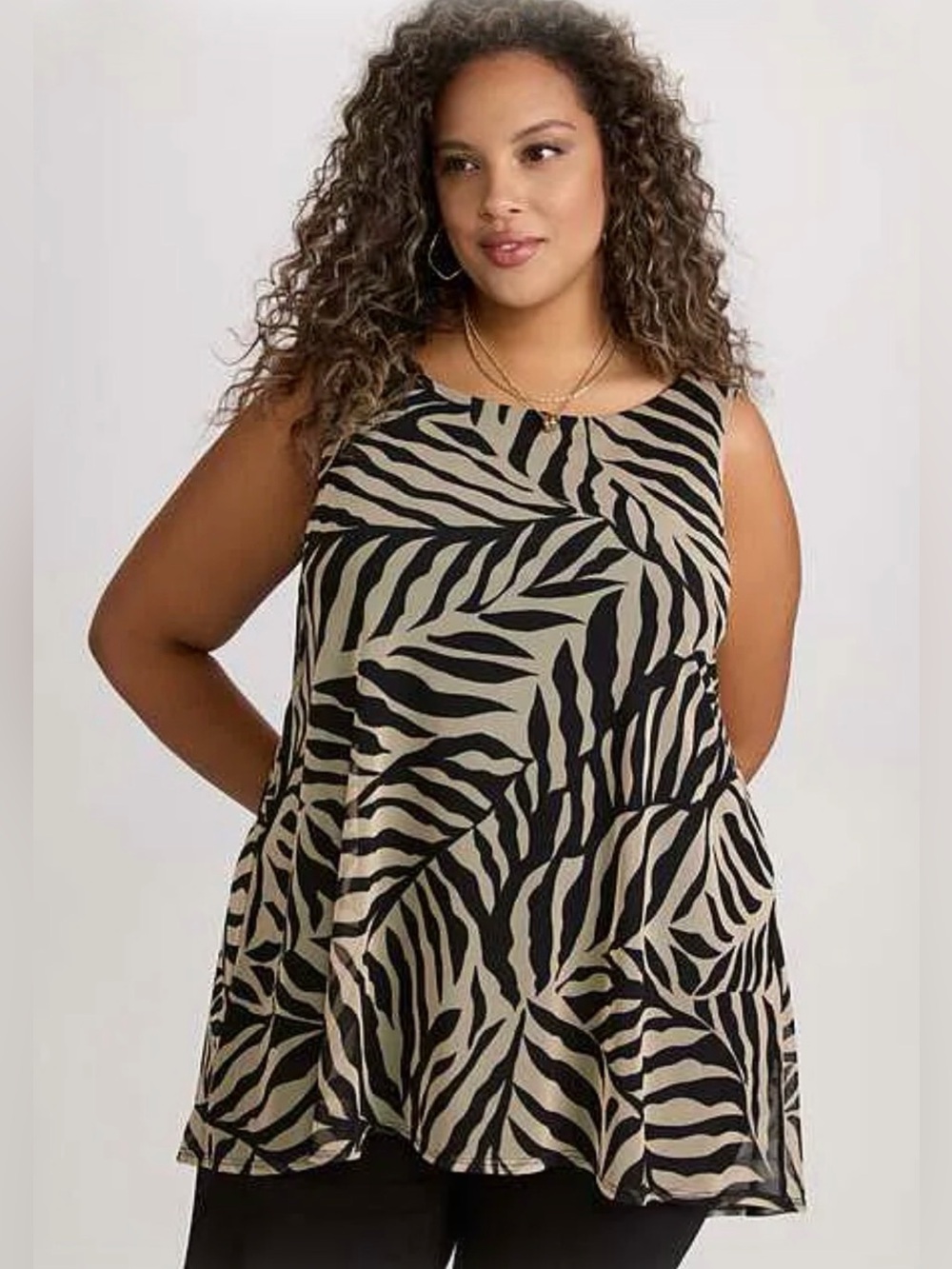 Chic Laura Zebra-Print Tank — Black & Tan